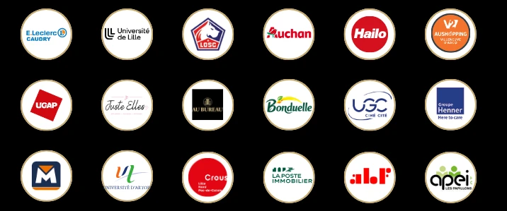 Logos de clients professionnels ayant fait confiance à Picsmile pour la location de photobooth à Lens et en Hauts-de-France.